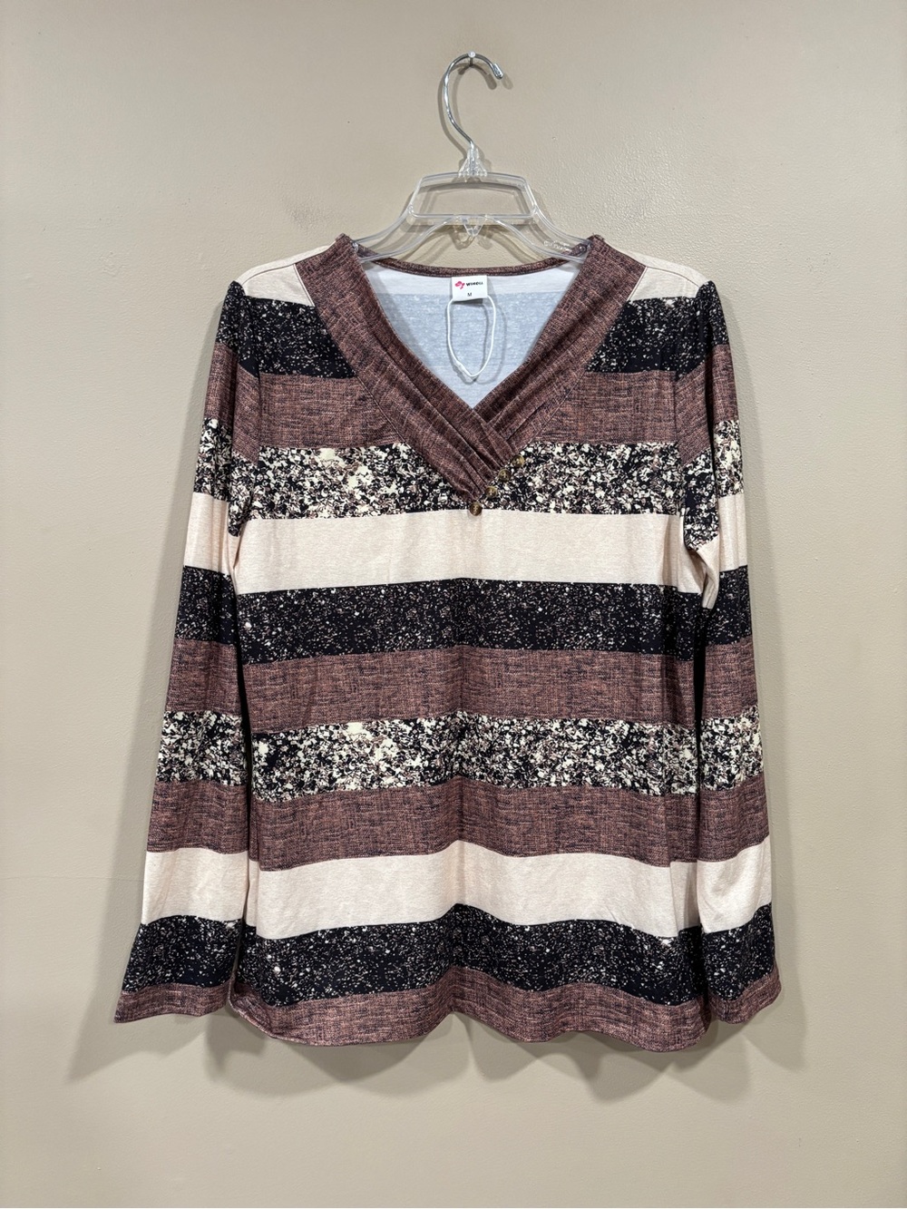 Wiholl Women's Blouse Top Long Sleeve V-Neck Size M